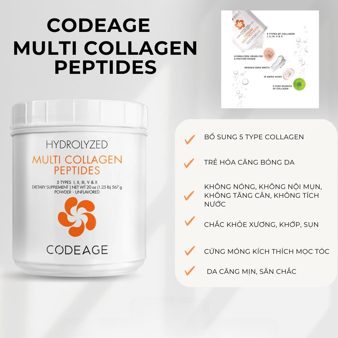 Bột Collagen thủy phân Codegage Multi Collagen Peptides 9000mg
