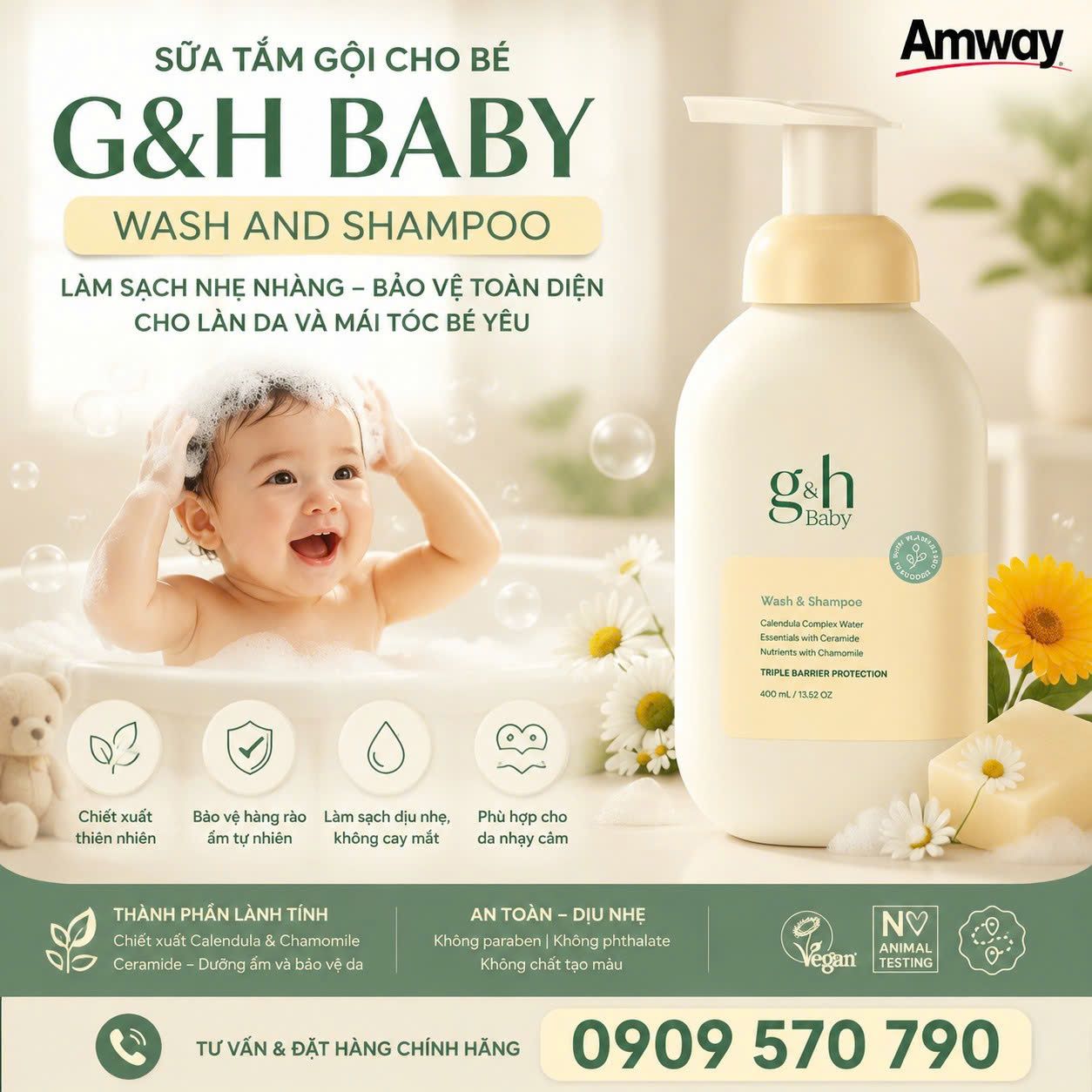 Sữa Tắm Gội Cho Bé G&H BABY Wash & Shampoo Amway 400ml