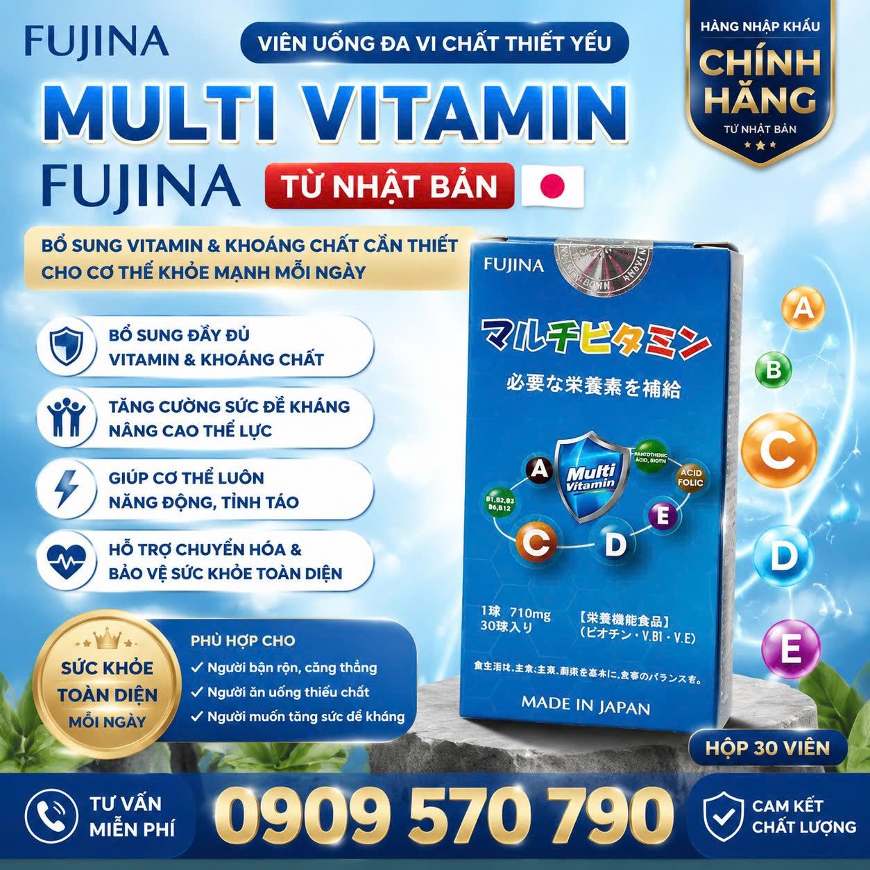 Viên uống đa vi chất thiết yếu bảo vệ sức khỏe Multi Vitamin Fujina